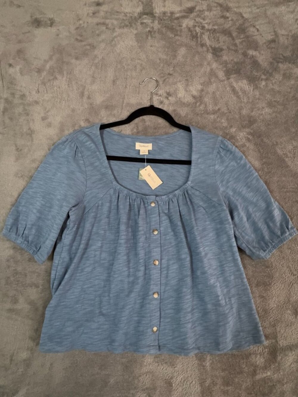 UpWest Blue Cotton Babydoll Top Cottage Size Small NWT